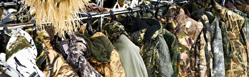 Camouflage clothing for hunters in the market.