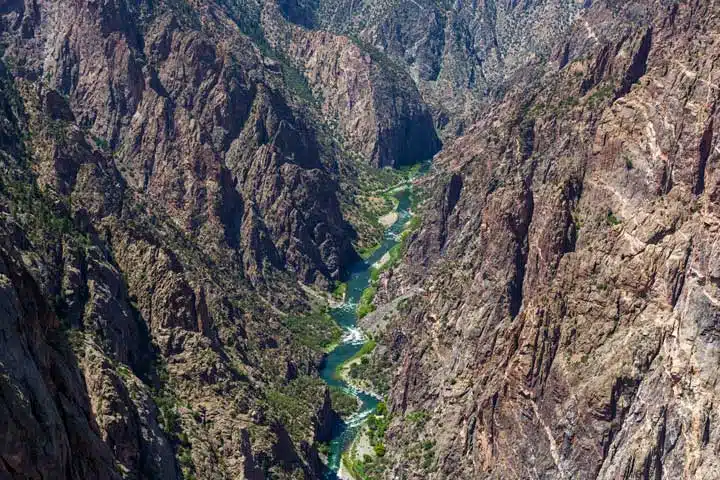 View of the Gunnison River at the bottom of the Black Canyon.